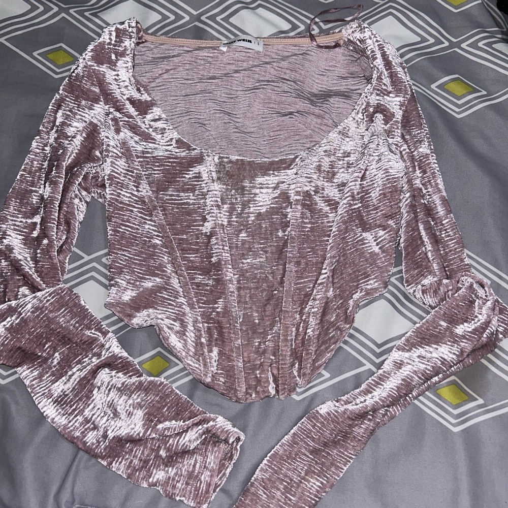 Velvet Long Sleeve Top in Pink
